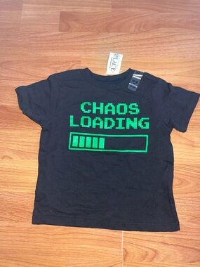 The Children's Place Black Tee with Neon Green "Chaos Loading" Graphic